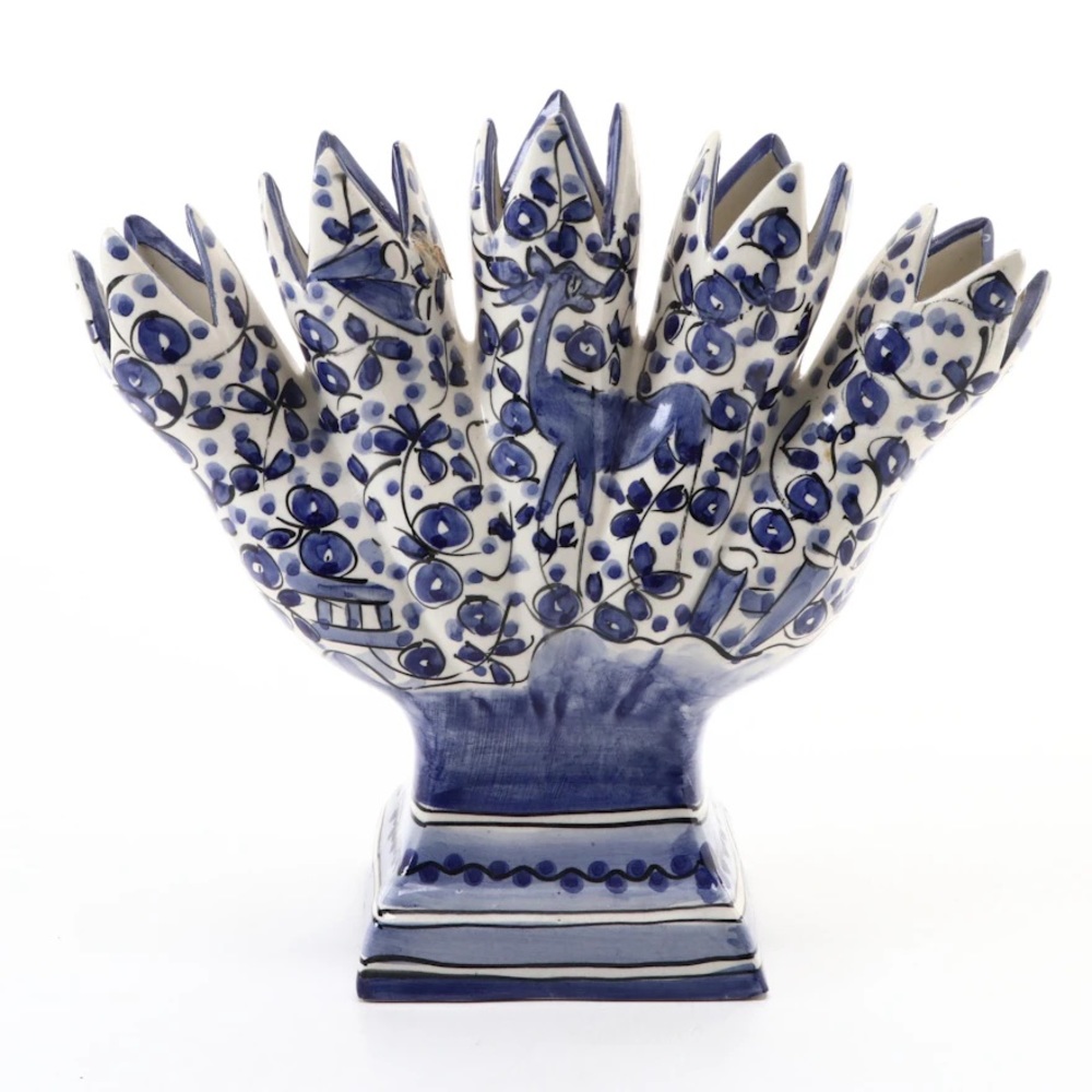 Seguro Portugal Hand-Painted Blue and White Ceramic Tulipieres